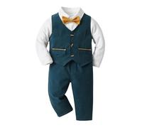 SoLu DAY8 Ensemble Bebe Garçon 4 Pieces 3-24 mois Costume Bébé Garçon Slim Fit élégant Bodys + Gilet + Pantalon + Noeud Papillon Complète Graduation Baptême Cérémonie Mariage Fête (9-12 mois, Bleu)