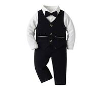 SoLu DAY8 Ensemble Bebe Garçon 4 Pieces 3-24 mois Costume Bébé Garçon Slim Fit élégant Bodys + Gilet + Pantalon + Noeud Papillon Complète Graduation Baptême Cérémonie Mariage Fête (6-9 mois, Noir)