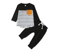SoLu DAY8 Ensemble Bebe Garçon Hiver 0-36 mois Fashion Vêtements Bébé Garçons Pantalon Et Haut Top Tee Shirt Manches Longues à Rayures Confortable Vacances Casual Sport Jogging (Black, 2-3 Years)