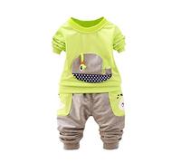 SoLu DAY8 Ensemble Bebe Garcon Hiver Mode Vetement bébé garçon Naissance Printemps Pas Cher Manteau garçon Sport Manche Longue Chemise Blouse Haut Sweat t Shirt + Pantalons (0-6 mois, Vert Clair)