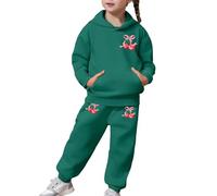 SoLu DAY8 Ensemble De Sport Enfant Fille 2-13 ans Survêtements Ado Fille Pantalon Et Haut Sweat à Capuche Chic Bowknot Ample Fashion Mignon Confortable Fitness Casual Tracksuit (Dark Green, 2-3 ans)