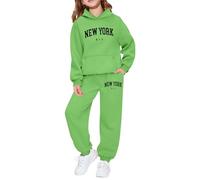 SoLu DAY8 Ensemble De Sport Enfant Fille 2-14 ans Sportswear Ado Fille Pantalon Et Haut Sweat à Capuche Chic Ample a la Mode Confortable Mignon Fitness Casual Tracksuit (Green, 13-14 ans)