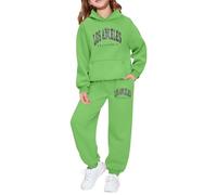 SoLu DAY8 Ensemble De Sport Enfant Fille 2-14 ans Survêtements Ado Fille Pantalon Et Haut Sweat à Capuche Chic Ample a la Mode Confortable Mignon Fitness Casual Tracksuit (Green, 13-14 ans)