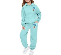 SoLu DAY8 Ensemble De Sport Enfant Fille Hiver Ample a la Mode Sportswear Ado Fille Pantalon Et Haut Sweat à Capuche Chic Confortable Mignon Casual Vacances Tracksuit 2-13 ans (Mint Green, 3-4 ans)