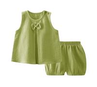 SoLu DAY8 Ensemble Enfant Fille 0-5 Ans été Mignon Bowknot Ensembles 2 Pieces Haut Top Débardeur Sans Manches Et Short Fille Garçon Chi Elegant Confortable Casual Vacances (Green, 18-24 mois)