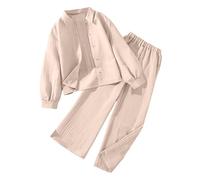 SoLu DAY8 Ensemble Enfant Fille 7-12 ans Printemps Pantalon Jambe Large Et Chemise Manche Longue Chic et élégant Tailleur 2 Pièces Pas Cher Vintage Confortable Mignon Sport (11-12 ans, Khaki)