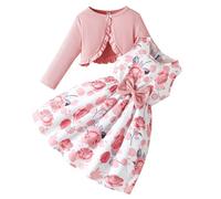 SoLu DAY8 Ensemble Enfant Fille Hiver 2-8 Ans Ensemble Haut Chemise Manche Longue Et Robe sans Manches Fille Chic Et Elegant Mignon Confortable Fashion Décontractée Vacances Vetement (3-4 ans, Rose)