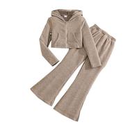 SoLu DAY8 Ensemble Enfant Fille Velours Côtelé 7-12 ans Vêtements Ado Fille Pantalon Bootcut Et Haut Sweat à Capuche Zippée Chic Fashion Confortable Mignon Fitness Casual Tracksuit (Grey, 7-8 ans)
