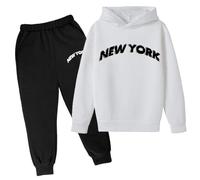SoLu DAY8 Ensemble Enfant Garcon 3-14 Ans Hiver Elegant Ensemble Ado Garcon Pantalon Et Sweat a Capuche Haut Top Manches Longues pas Cher Chic Vacances Casual Jogging Sport (White, 4-5 Years)