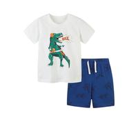 SoLu DAY8 Ensemble Enfant Garcon Ete 2-8 Ans Dessin Animé Ensemble Garçon Tee Shirt Bateau Manche Courte Et Shorts Garçon été Chic Pas Cher Ample Confortable Casual Vacances Plage (5-6 ans, Bleu-2)