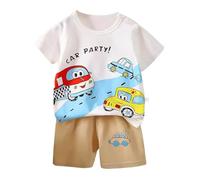 SoLu DAY8 Ensemble Enfant Garcon Ete Age 0-6 ans Short et Tee Shirt Manche Courte Bébé Garçon Ample Pas Cher Chic Confortable Mignon Dessin Animé a la Mode Casual Plage Vacances (Beige, 3-4 Years)
