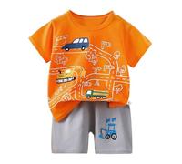 SoLu DAY8 Ensemble Enfant Garcon Ete Age 0-6 ans Short et Tee Shirt Manche Courte Bébé Garçon Ample Pas Cher Chic Confortable Mignon Dessin Animé a la Mode Casual Plage Vacances (Orange, 3-4 Years)