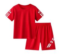 SoLu DAY8 Ensemble Enfant Garcon Ete Age 1-12 ans Tee Shirt Manche Courte Et Short Garçon Chic Pas Cher Ample Confortable Mignon Dessin Animé Fashion Casual Plage Vacances (Red, 18-24 Months)
