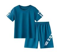 SoLu DAY8 Ensemble Enfant Garcon Ete Age 1-12 ans Tee Shirt Manche Courte Et Short Garçon Chic Pas Cher Ample Confortable Mignon Dessin Animé Fashion Casual Plage Vacances (Dark Blue, 10-12 Years)