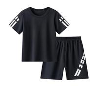 SoLu DAY8 Ensemble Enfant Garcon Ete Age 1-12 ans Tee Shirt Manche Courte Et Short Garçon Chic Pas Cher Ample Confortable Mignon Dessin Animé Fashion Casual Plage Vacances (Black, 3-4 Years)