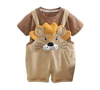 SoLu DAY8 Ensemble Enfant Garcon Ete Age 1-6 ans Salopette et Tee Shirt Manche Courte Garçon Ample Pas Cher Chic Confortable Mignon Dessin Animé Fashion Casual Jogging Vacances (Brown, 3-4)