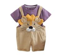 SoLu DAY8 Ensemble Enfant Garcon Ete Age 1-6 ans Salopette et Tee Shirt Manche Courte Garçon Ample Pas Cher Chic Confortable Mignon Dessin Animé Fashion Casual Jogging Vacances (Purple, 4-5)