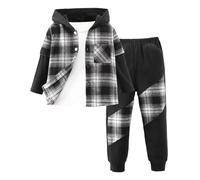 SoLu DAY8 Ensemble Enfant Garcon Hiver 2-7 Ans Vêtements Garçons Pantalon Et Haut Top Sweat a Capuche Manches Longues à Carreaux pas Cher Chic Vacances Casual Sport Jogging (Black, 5-6 ans)