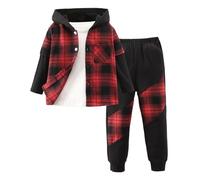 SoLu DAY8 Ensemble Enfant Garcon Hiver 2-7 Ans Vêtements Garçons Pantalon Et Haut Top Sweat a Capuche Manches Longues à Carreaux pas Cher Chic Vacances Casual Sport Jogging (Red, 6-7 ans)