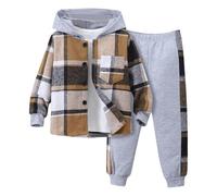SoLu DAY8 Ensemble Enfant Garcon Hiver 2-7 Ans Vêtements Garçons Pantalon Et Haut Top Sweat a Capuche Manches Longues à Carreaux pas Cher Chic Vacances Casual Sport Jogging (Gris, 3-4 ans)