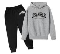 SoLu DAY8 Ensemble Enfant Garcon Hiver 3-13 ans Ensemble Sweat à Capuche Et Pantalon Garçon Manche Longue Pas Cher Los Angeles a la Mode Casual Jogging Vacances Sportswear (Dark Gray, 9-10 Years)