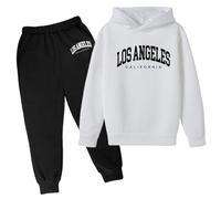 SoLu DAY8 Ensemble Enfant Garcon Hiver 3-13 ans Ensemble Sweat à Capuche Et Pantalon Garçon Manche Longue Pas Cher Los Angeles a la Mode Casual Jogging Vacances Sportswear (White, 3-4 Years)