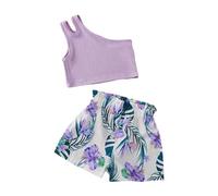 SoLu DAY8 Ensemble Ete Enfant Fille 1-6 Ans Tailleur Crop Top Une épaule Et Short Tropical Enfant Fille Chic Et Elegant Habillée Fluide Pas Cher Confortable Casual Vacances (Purple, 5-6 Years)