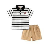 SoLu DAY8 Ensemble Ete Enfant Garcon 1-6 Ans Pas Cher Vêtements Garçon Short Et Polo Tee Shirt Manche Courte à Rayures Chic Confortable Casual Jogging Sport Plage (White, 3-4 Years)