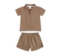 SoLu DAY8 Ensemble Ete Enfant Garcon 1-8 Ans Pas Cher Vêtements Garçon Short Et Polo Tee Shirt Manche Courte Chic Confortable Casual Jogging Sport Plage (Brown, 3-4 Years)