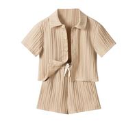 SoLu DAY8 Ensemble Ete Enfant Garcon Age 1-6 ans Short et Chemise Manche Courte à Bouton Garçon Léger Ample Chic Confortable Mignon Dessin Animé Fashion Casual Plage Vacances (Khaki, 5-6 Years)