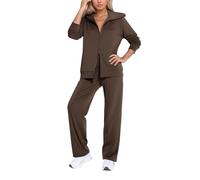 SoLu DAY8 Ensemble Ete Femme 2 Pieces Ample Pantalon Et Chemise Femme Grande Taille Leger Fluide Fashion Confortable Casual Plage Fête Cérémonie (Coffee, S)