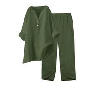 SoLu DAY8 Ensemble Ete Femme 2 Pieces Baggy Blouse Et Pantalon Femme Grande Taille Légère Fluide Chic Confortable Casual Plage Soirée Cérémonie (Coffee, S)