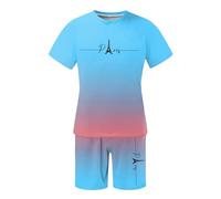 SoLu DAY8 Ensemble Ete Homme 2 Pieces Ample Chemise Manche Courte Et Short Homme Grande Taille Casual Plage Légère Fluide Fashion Confort Décontractée (Sky Blue, XXXXL)