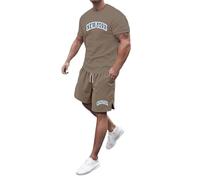 SoLu DAY8 Ensemble Ete Homme 2 Pieces Ample Chemise Manche Courte Et Short Homme Grande Taille Plage Casual Légère Fluide a la Mode Confort Décontractée (Brown, S)