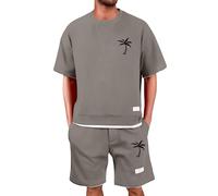 SoLu DAY8 Ensemble Ete Homme 2 Pieces Large Short Et Chemise Manche Courte Homme Grande Taille Casual Plage Légère Fluide a la Mode Confort Décontractée (Coffee, S)