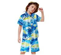 SoLu DAY8 Ensemble Garçon Été 1-8 ans Vetement Enfant Garçon Shorts Et Chemise Hawaïenne À Fleurs Enfant Garçon Ete Pas Cher Chic Décontractée Confortable Style De Plage Vacances (3-4 ans, Bleu)