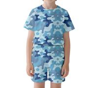 SoLu DAY8 Ensemble Habit Militaire Enfant 3-13 Ans Vêtements Ado Fille Garçon Short Et Tee Shirt Manche Courte Camouflage Ete Chic Ample Casual Sport Running Jogging Vacances (Blue, 12-13 Years)