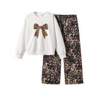 SoLu DAY8 Ensemble Hiver Enfant Fille 7-12 Ans Ensemble Pantalon Léopard Et Haut Sweat Manche Longue Ado Fille Chic Mignon Confortable Fashion Décontractée Sport Vacances Costume (Brown, 11-12 Years)