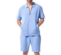 SoLu DAY8 Ensemble Homme Ete 2 Pieces Ample Short Et Tee Shirt Manche Courte Homme Grande Taille Plage Casual Leger Fluide Fashion Confort Décontractée (Sky Blue, S)