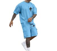 SoLu DAY8 Ensemble Homme Ete 2 Pieces Large Chemise Manche Courte Et Short Homme Grande Taille Casual Plage Fluide Legere Fashion Confortable Chic (Sky Blue, XXXL)