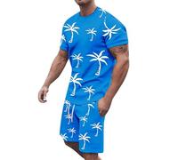 SoLu DAY8 Ensemble Homme Ete 2 Pieces Large Chemise Manche Courte Et Short Homme Grande Taille Plage Casual Leger Fluide Fashion Confort Décontractée (Sky Blue, XXL)