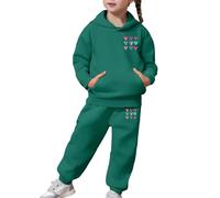 SoLu DAY8 Ensemble Jogging Enfant Fille 2-13 ans Sportswear Ado Fille Pantalon Et Haut Sweat à Capuche Chic Ample a la Mode Confortable Mignon Casual Vacances Tracksuit (Dark Green, 8-9 ans)