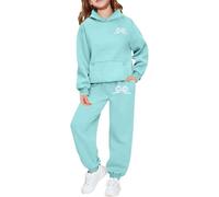 SoLu DAY8 Ensemble Jogging Enfant Fille 2-13 ans Sportswear Ado Fille Pantalon Et Haut Sweat à Capuche Bowknot Chic Ample a la Mode Mignon Confortable Fitness Casual Tracksuit (Mint Green, 6-7 ans)