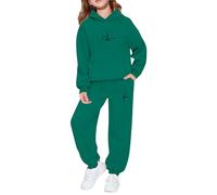 SoLu DAY8 Ensemble Jogging Enfant Fille 2-13 ans Sportswear Ado Fille Sweat-Shirt à Capuche Et Pantalon Chic Ample a la Mode Mignon Confortable Fitness Casual Tracksuit (Dark Green, 8-9 ans)