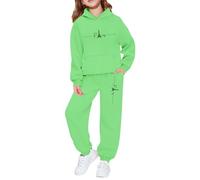 SoLu DAY8 Ensemble Jogging Enfant Fille 2-13 ans Sportswear Ado Fille Sweat-Shirt à Capuche Et Pantalon Chic Ample a la Mode Mignon Confortable Fitness Casual Tracksuit (Green, 12-13 ans)