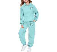 SoLu DAY8 Ensemble Jogging Enfant Fille 2-13 ans Survêtements Ado Fille Pantalon Et Haut Sweat à Capuche Bowknot Chic Ample a la Mode Confortable Mignon Fitness Casual Tracksuit (Mint Green, 8-9 ans)