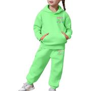 SoLu DAY8 Ensemble Jogging Enfant Fille 2-13 ans Survêtements Ado Fille Sweat-Shirt à Capuche Et Pantalon Chic Ample a la Mode Confortable Mignon Casual Vacances Tracksuit (Green, 4-5 ans)