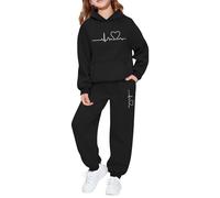 SoLu DAY8 Ensemble Jogging Enfant Fille Hiver Chic Ample a la Mode Survêtements Ado Fille Pantalon Et Haut Sweat à Capuche Confortable Mignon Casual Vacances Tracksuit 2-14 ans (Black, 2-3 ans)