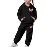 SoLu DAY8 Ensemble Jogging Enfant Fille Hiver Chic Fashion Survêtements Ado Fille Sweat-Shirt à Capuche Et Pantalon Ample Bowknot Mignon Confortable Sport Casual Tracksuit 2-13 ans (Black, 3-4 ans)
