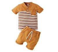 SoLu DAY8 Ensemble Short Enfant Garçon Age 0-4 ans Tee Shirt Manche Courte à Rayures Et Short Garçon Rayures Pas Cher Chic Mignon Confortable a la Mode Casual Sport Vacances (Brown, 12-18 Months)